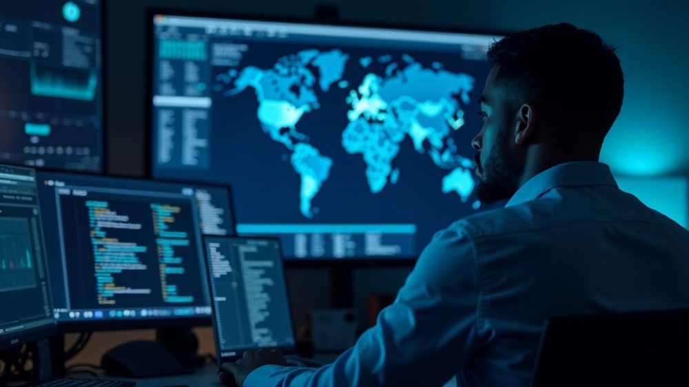 A security analyst monitoring identity sign-in activity and access alerts on a dashboard, representing continuous identity monitoring