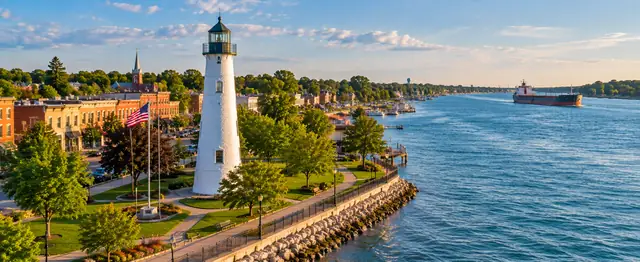 Marine City, Michigan riverfront and lighthouse, home of the Centaris Marine City office